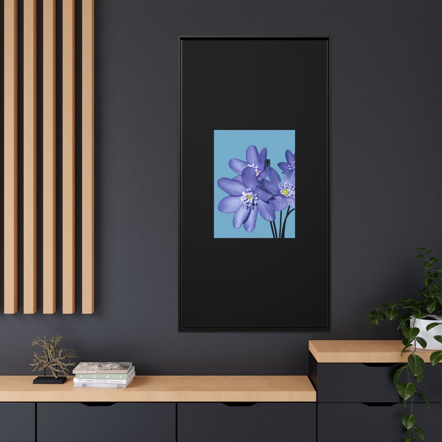 Framed Floral Canvas Art - Vibrant Blue Flower Decor