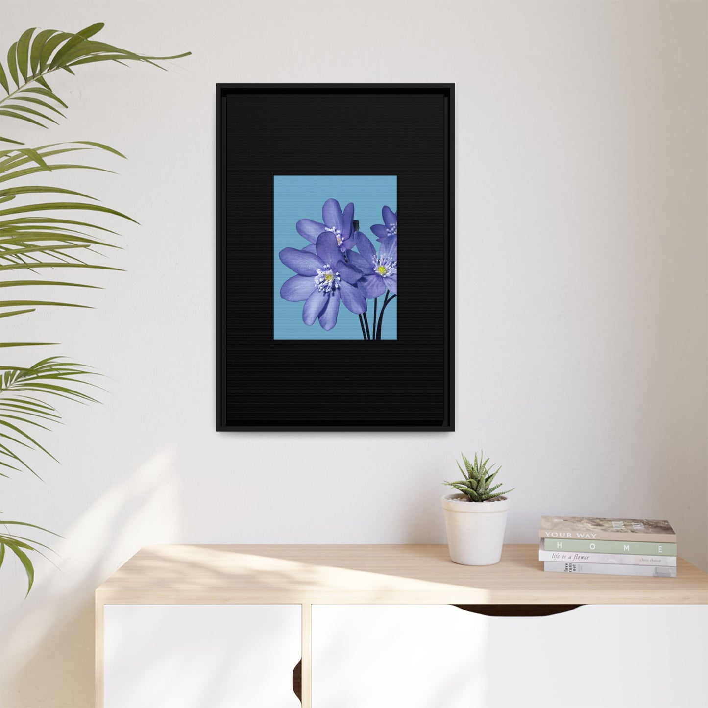 Framed Floral Canvas Art - Vibrant Blue Flower Decor