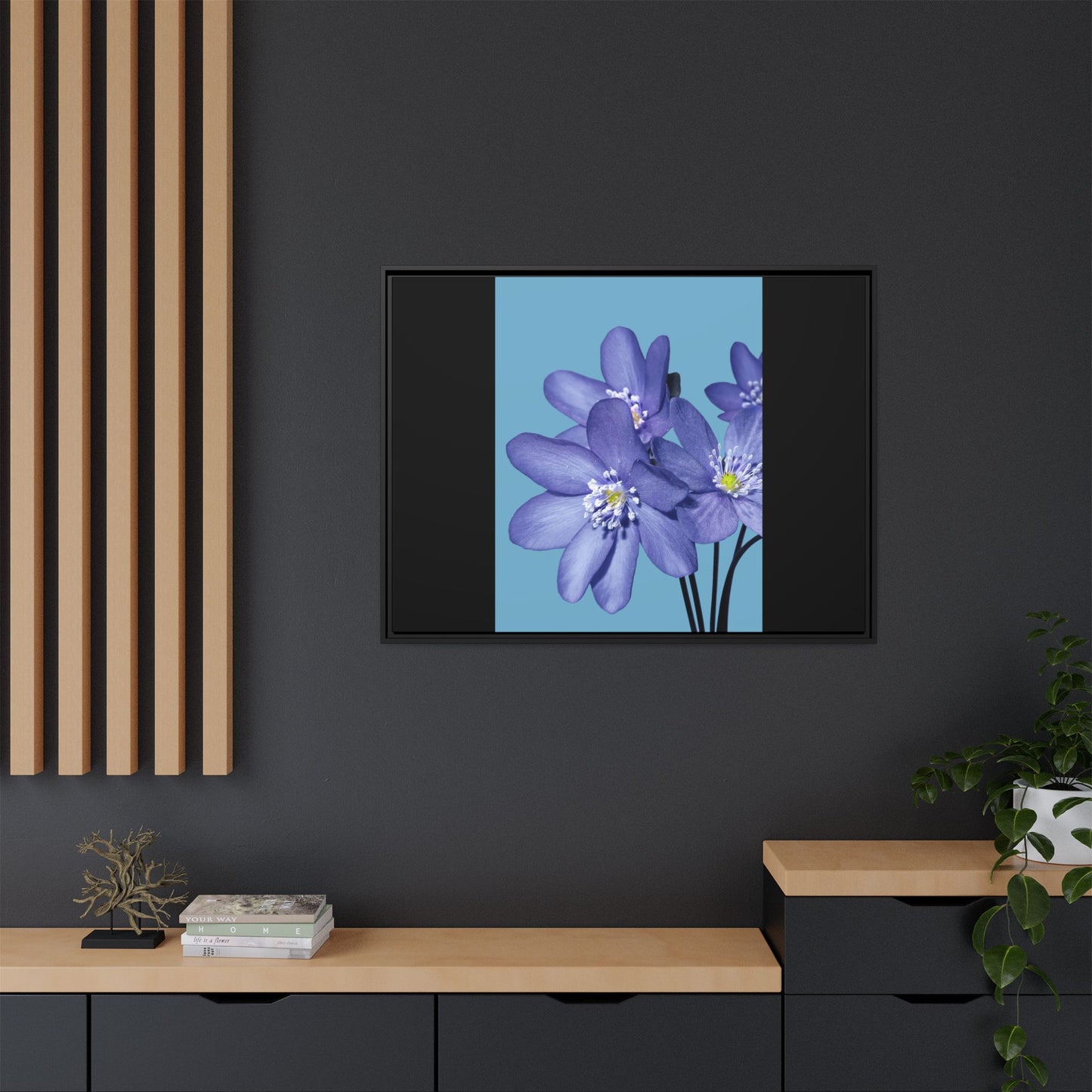 Framed Floral Canvas Art - Vibrant Blue Flower Decor