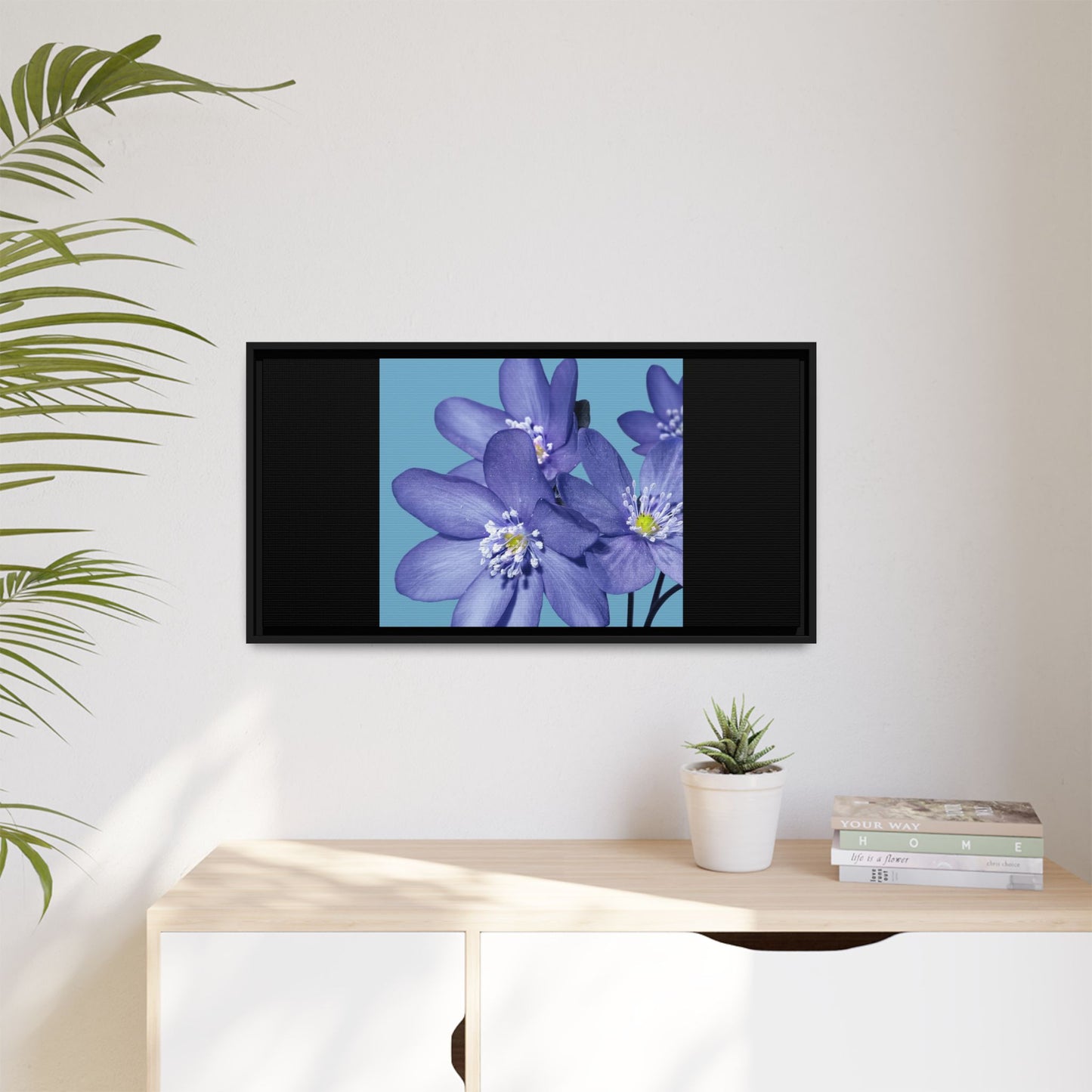 Framed Floral Canvas Art - Vibrant Blue Flower Decor