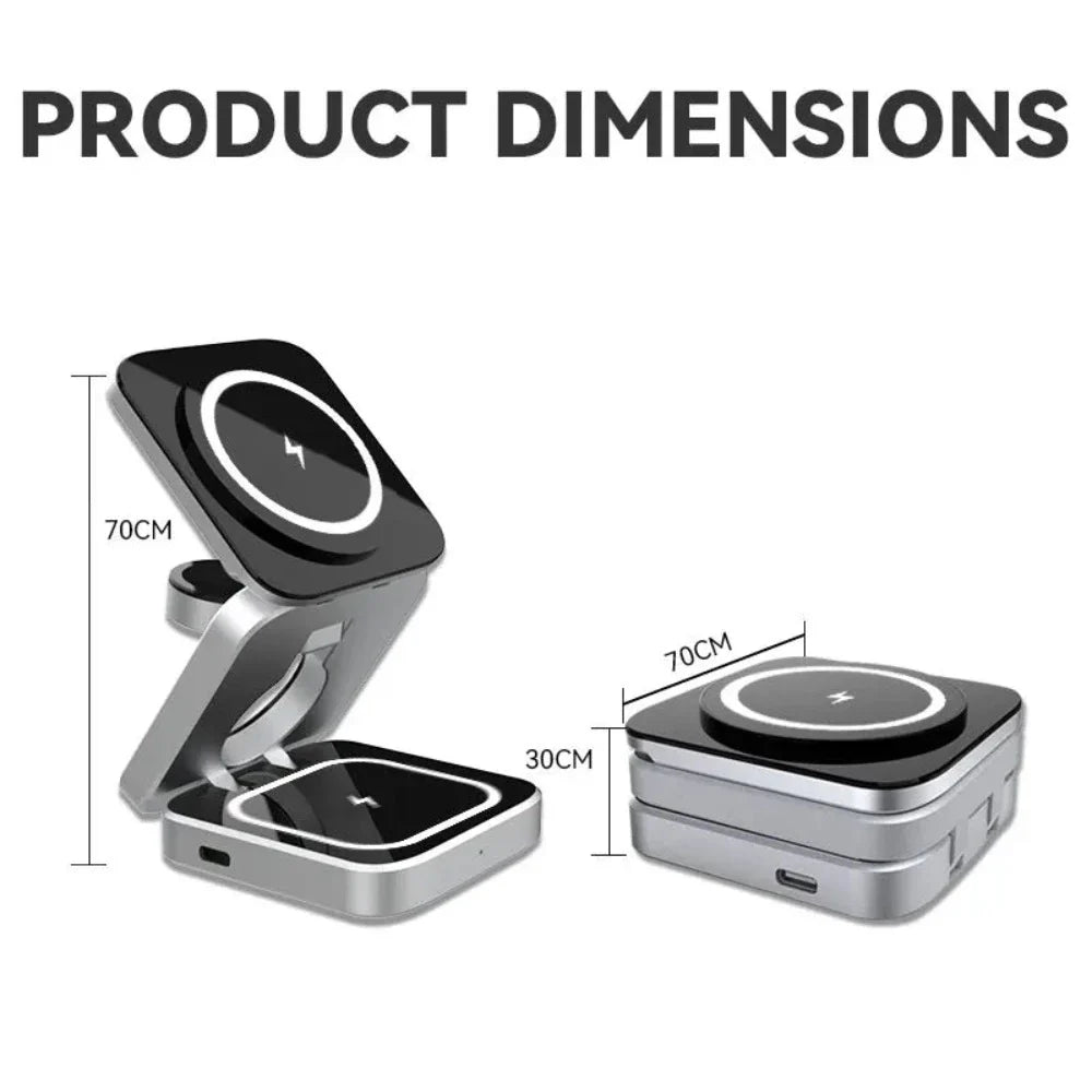 Foldable 3-in-1 Wireless Charging Phone Stand – Charge, Fold & Go