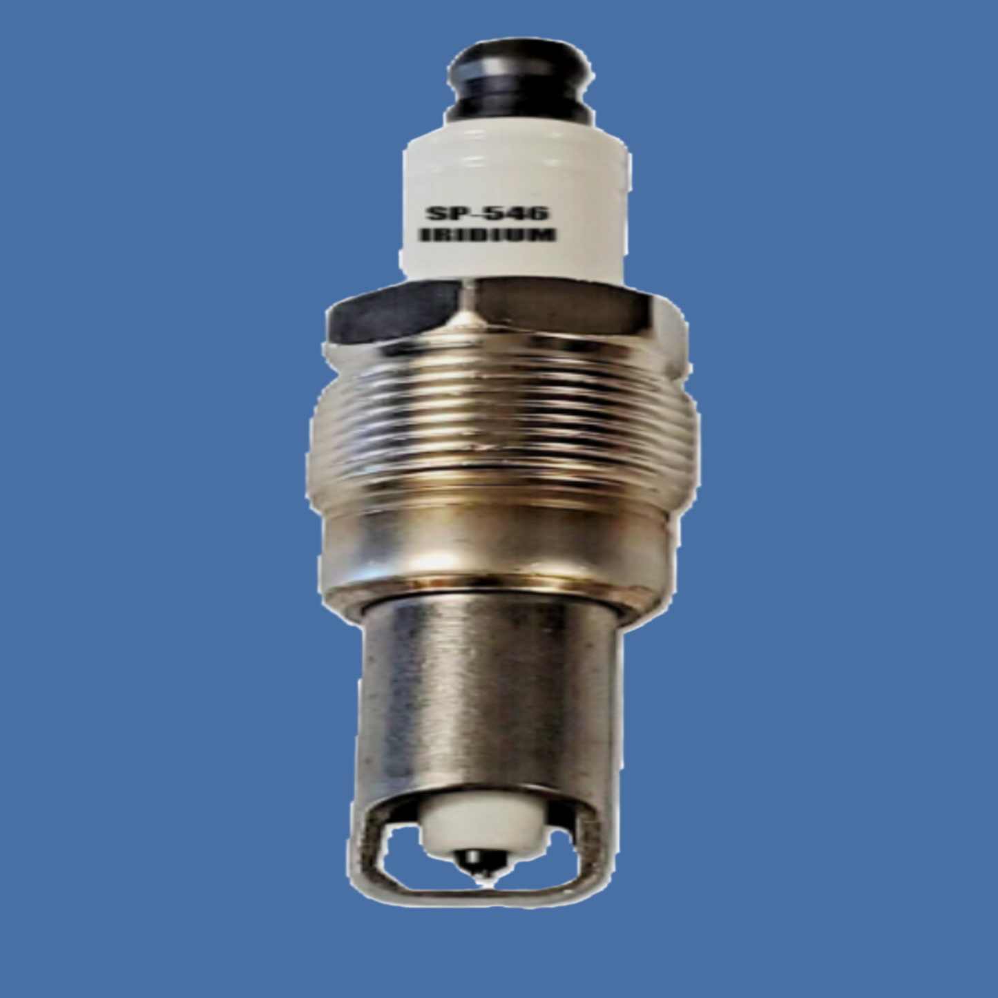 Spark plug on a blue background