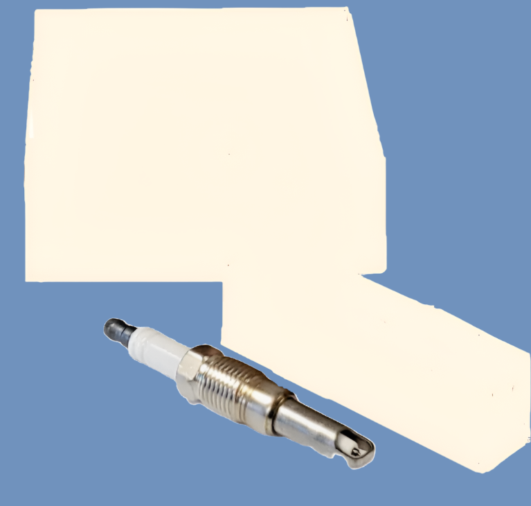 Spark plug on a blue background with a white paper towel.