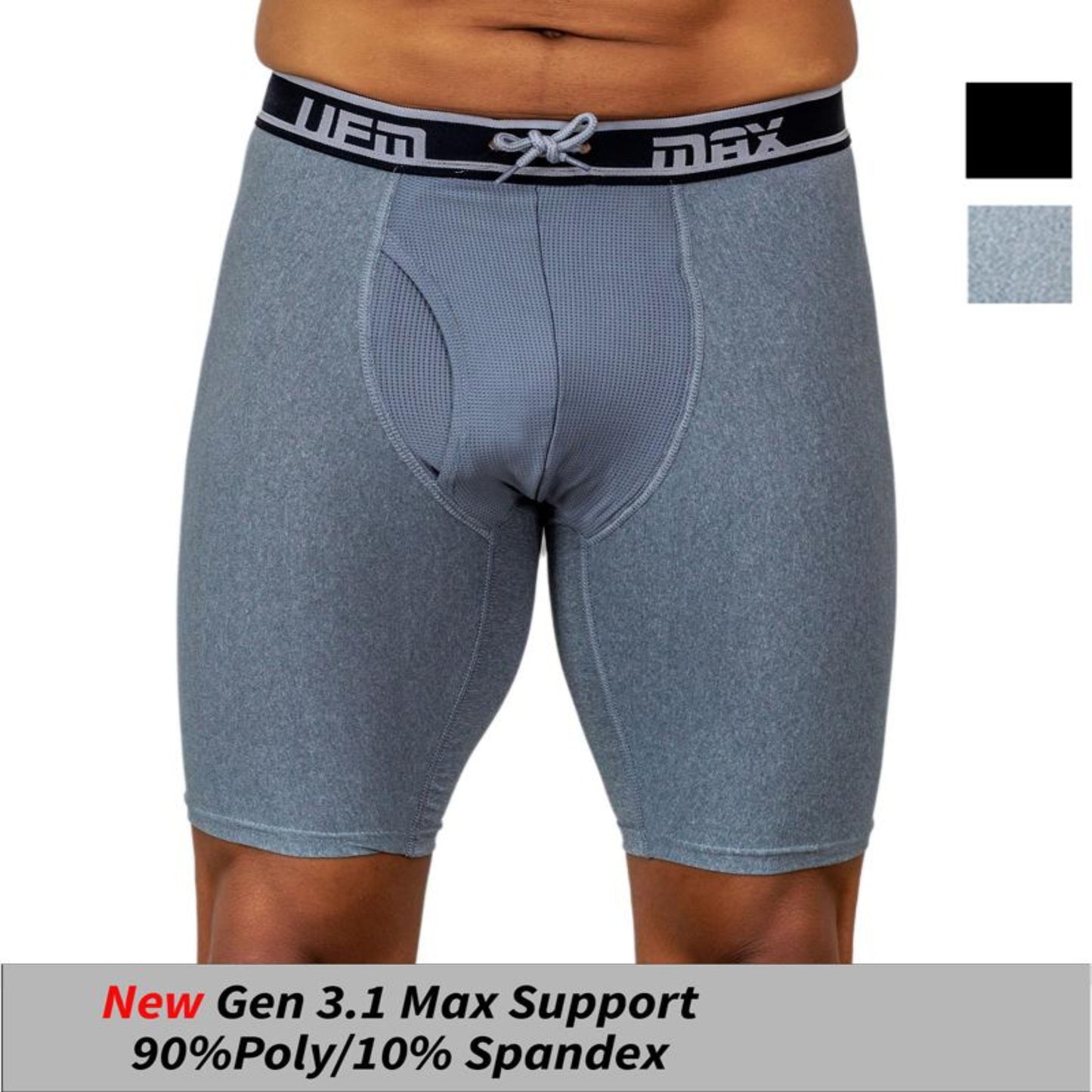 Gray men's underwear with a black waistband on a white background