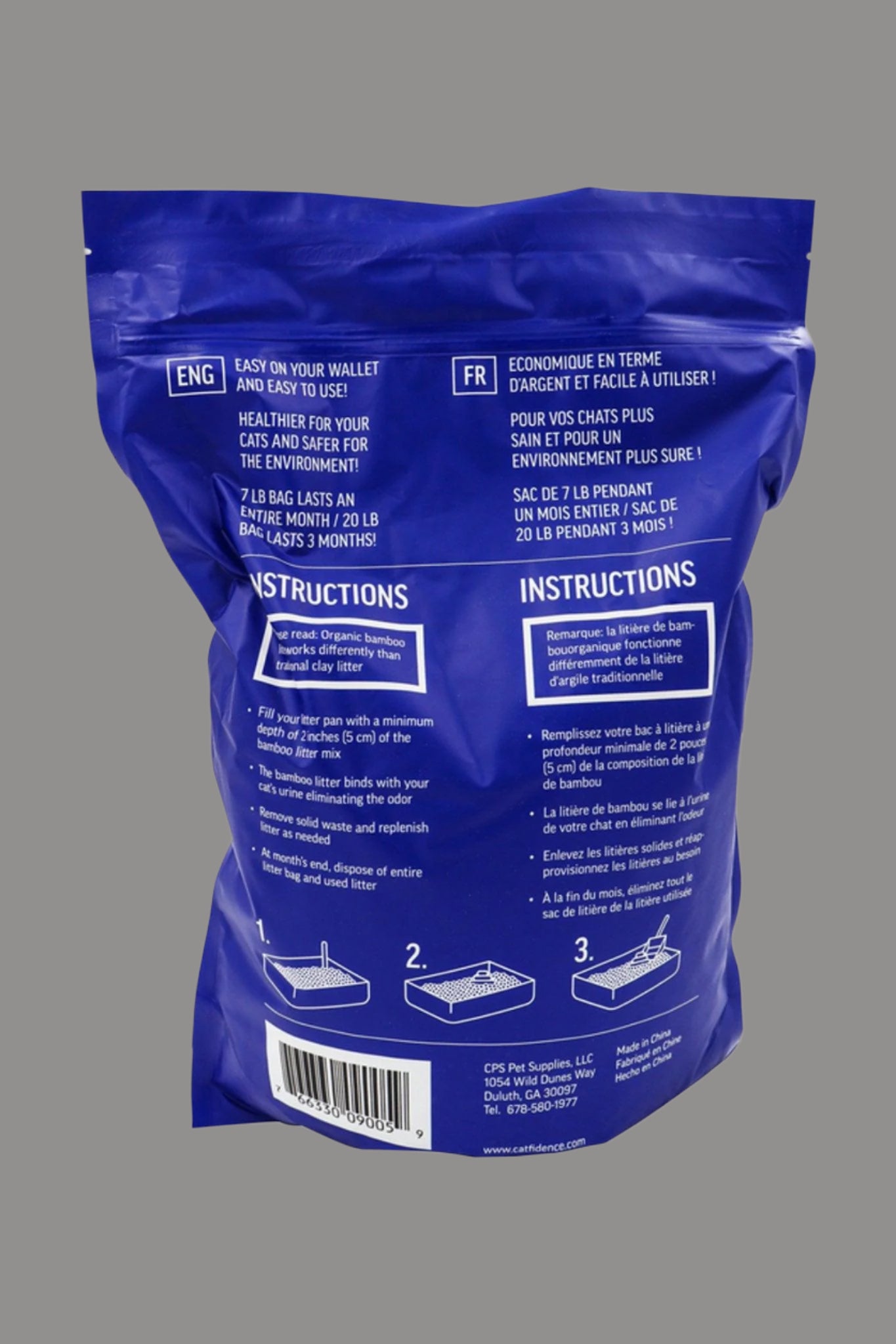 Blue packaging with instructions on a white background