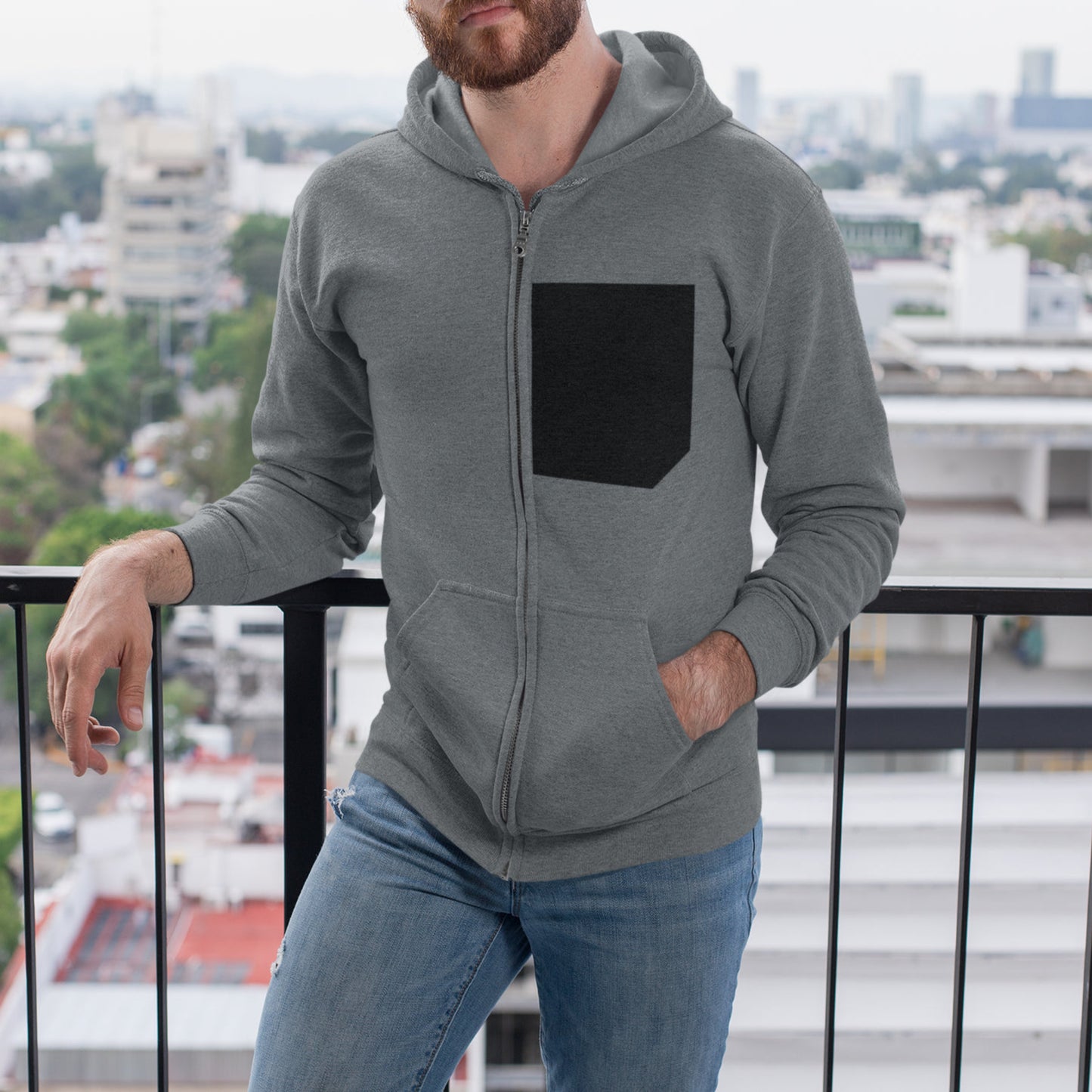 🖤 The Phantom Pocket™ Men's Faux Black Zip Hoodie