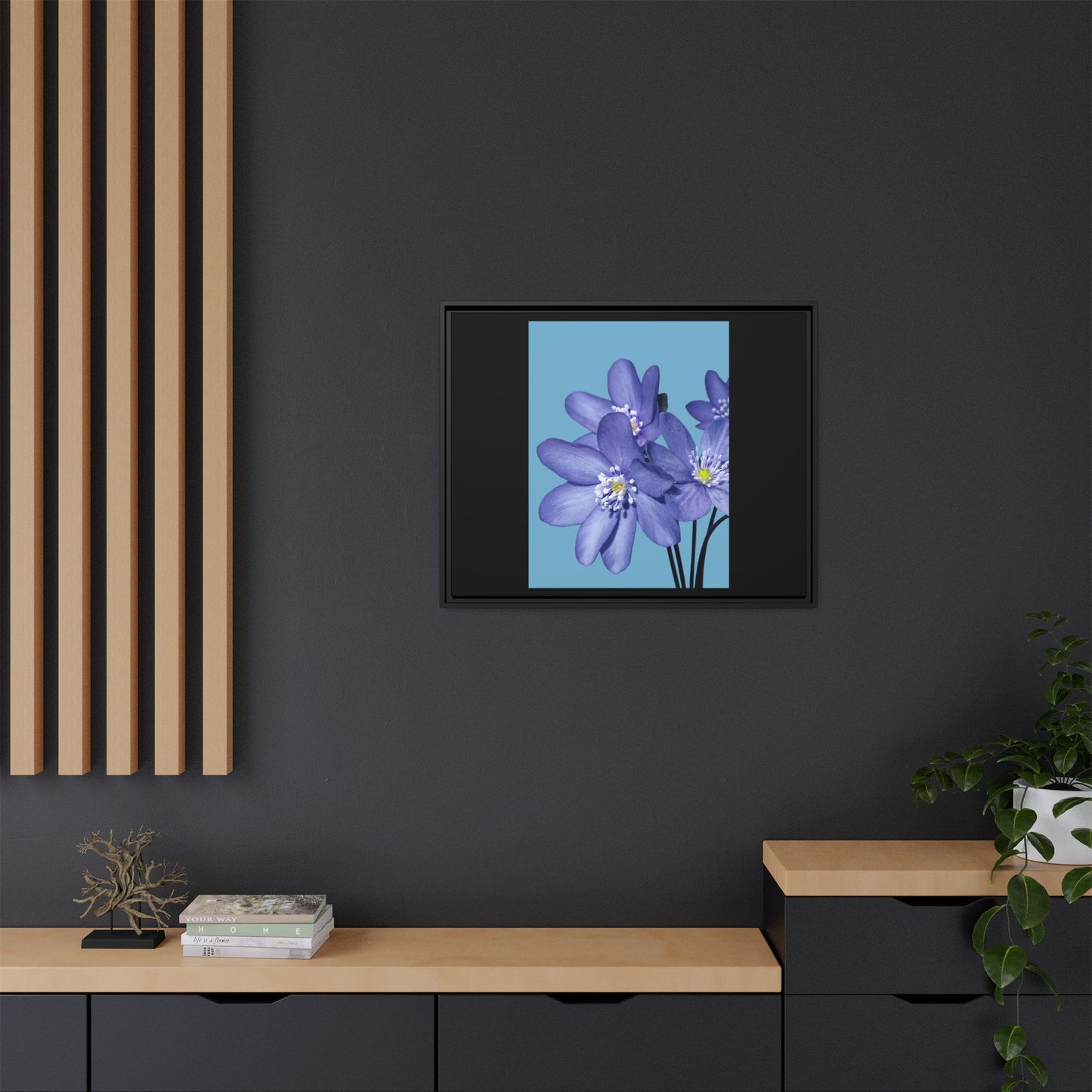 Framed Floral Canvas Art - Vibrant Blue Flower Decor