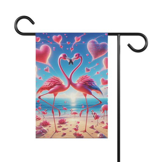 'Give Me Some Loving" Flamingo Garden Flag Designed by Law Rence