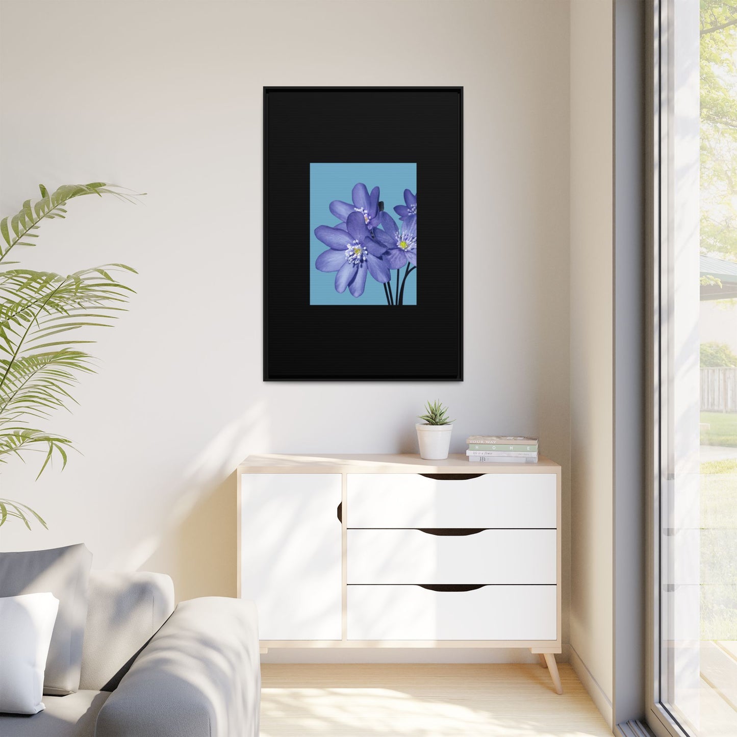 Framed Floral Canvas Art - Vibrant Blue Flower Decor