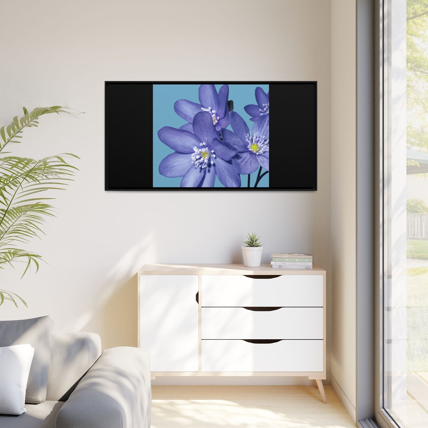 Framed Floral Canvas Art - Vibrant Blue Flower Decor
