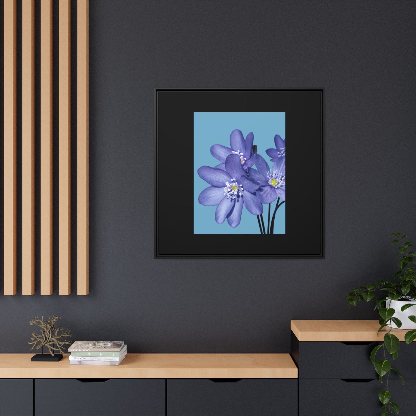 Framed Floral Canvas Art - Vibrant Blue Flower Decor