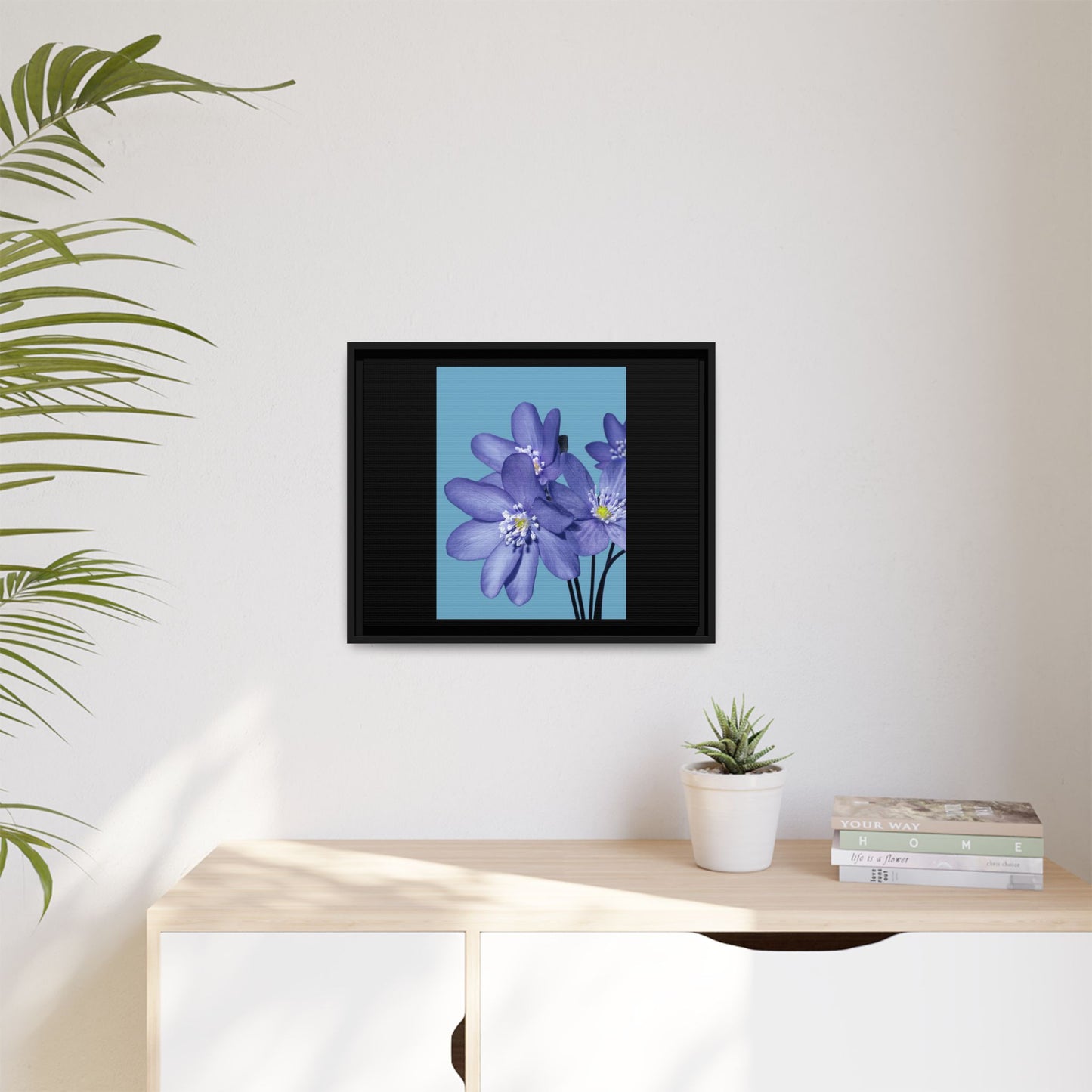 Framed Floral Canvas Art - Vibrant Blue Flower Decor