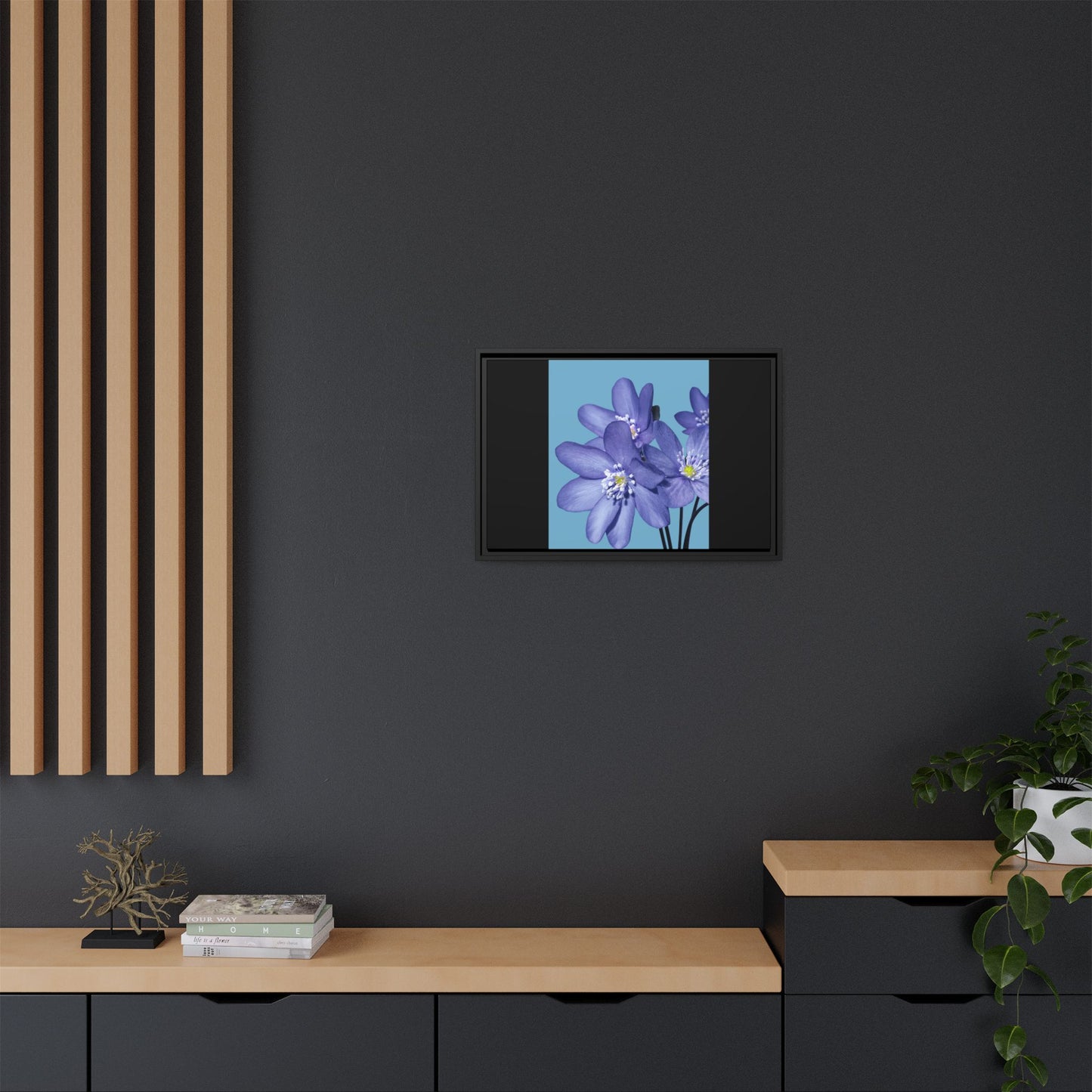 Framed Floral Canvas Art - Vibrant Blue Flower Decor