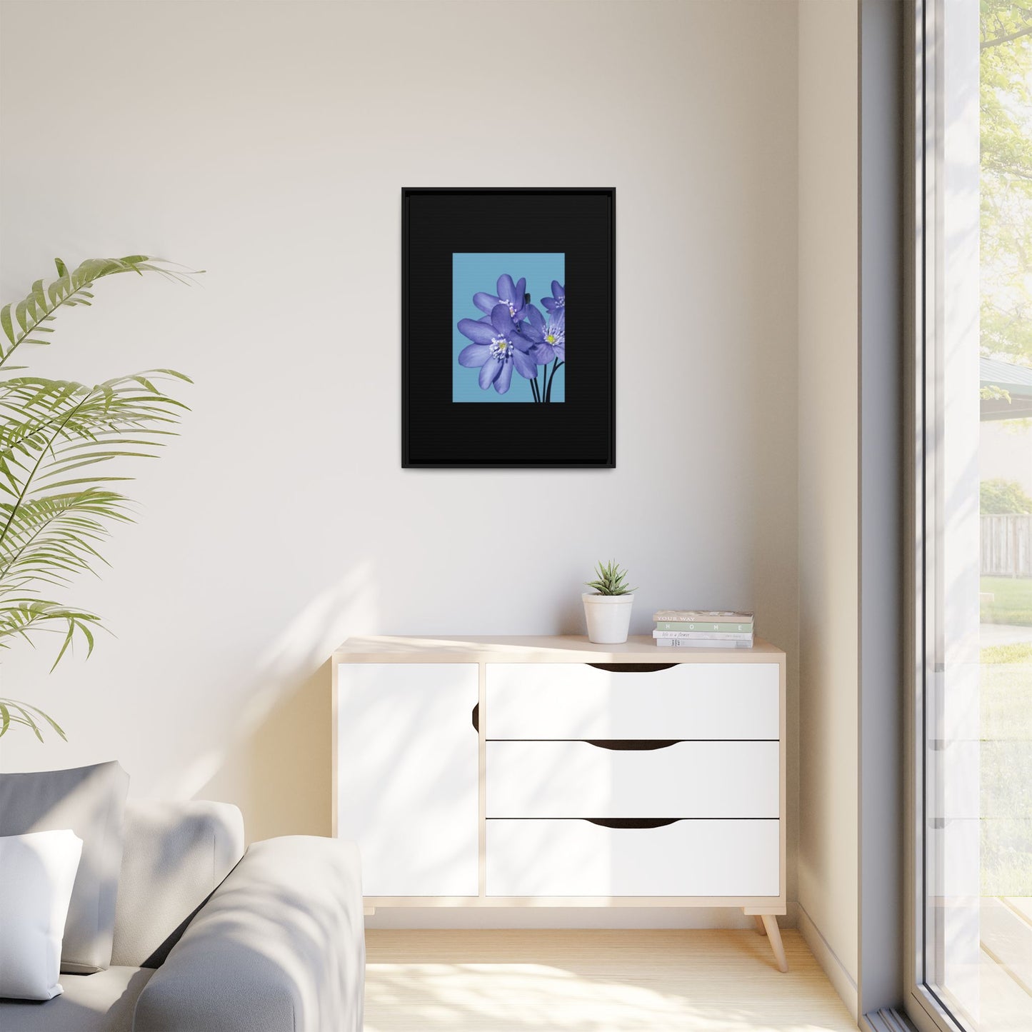 Framed Floral Canvas Art - Vibrant Blue Flower Decor