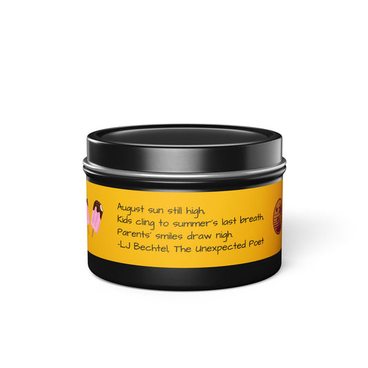 Black container with a yellow label featuring text and a small illustration on a white background