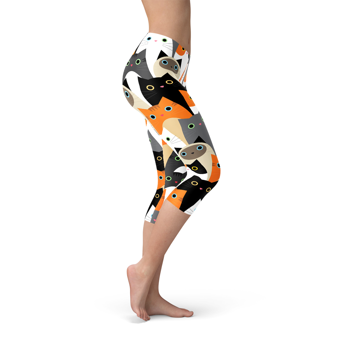 Women’s All-Over Print Cats Capri Leggings – Purrfection in Motion